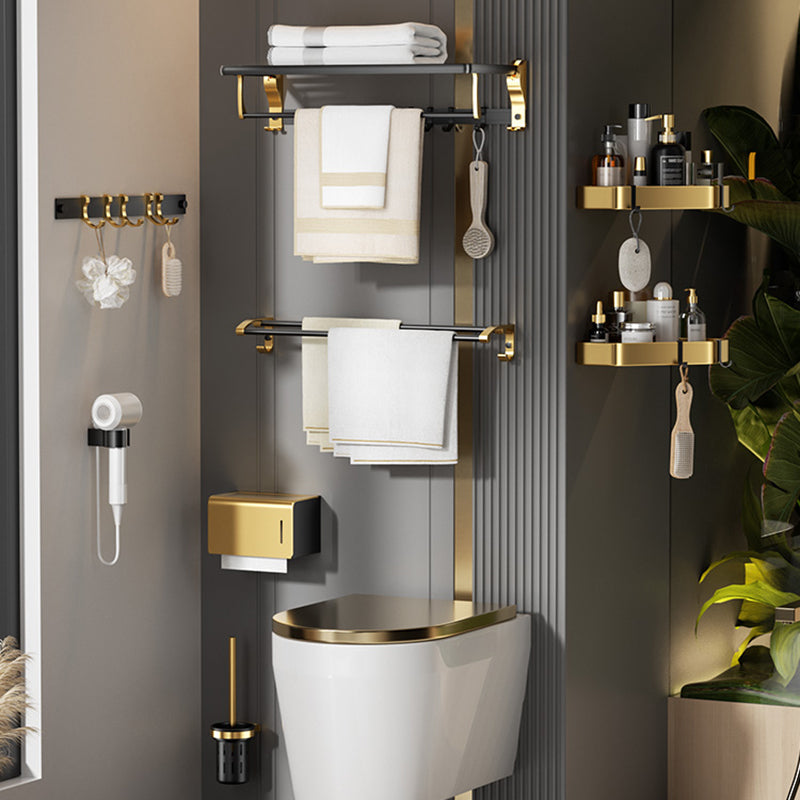 Contemporary stainless steel bathroom accessories as a single piece or in a set in black and gold