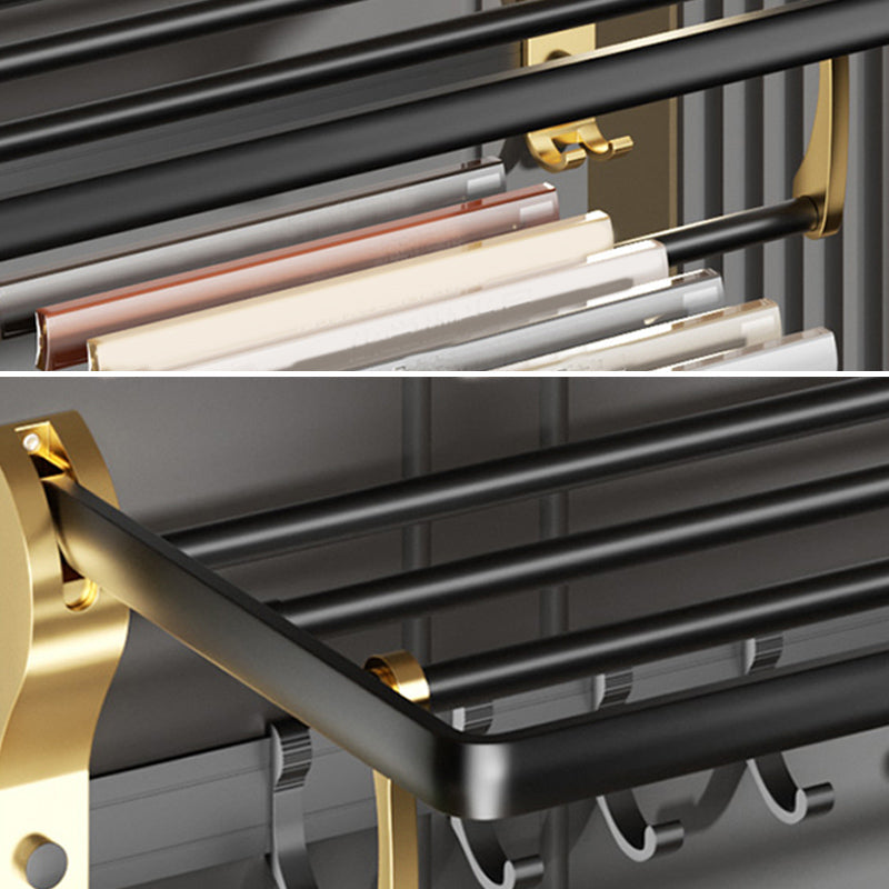 Contemporary stainless steel bathroom accessories as a single piece or in a set in black and gold