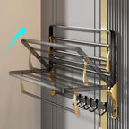 Contemporary stainless steel bathroom accessories as a single piece or in a set in black and gold