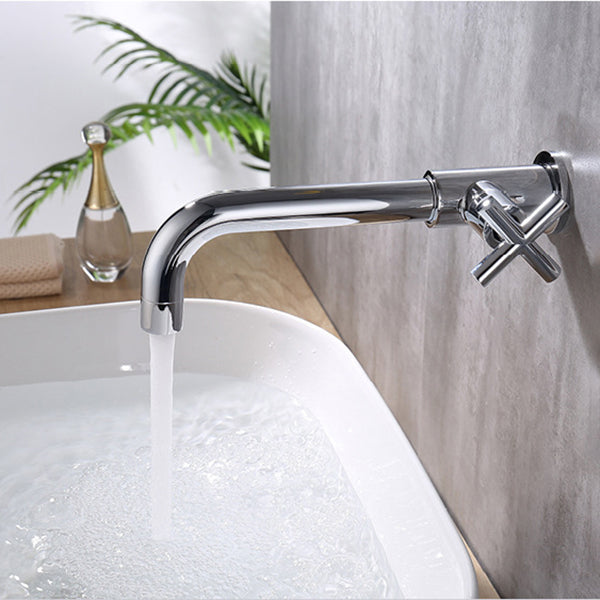Glam Wall-mounted Bathroom Faucet Copper Single Handle Low Arc Basin Faucet for Bathroom