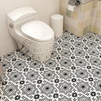 Matte-gloss vinyl floor coverings for peeling off and permanently sticking with quadrant edge