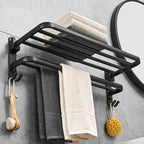 Matt Black 5-piece Modern Bathroom Accessory Set with Shelf/Tower Bar & Paper Holder