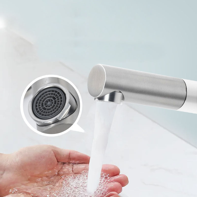Modern Vessel Sink Faucet Stainless Steel Single Handle Low Arc Pull Down Vessel Faucet