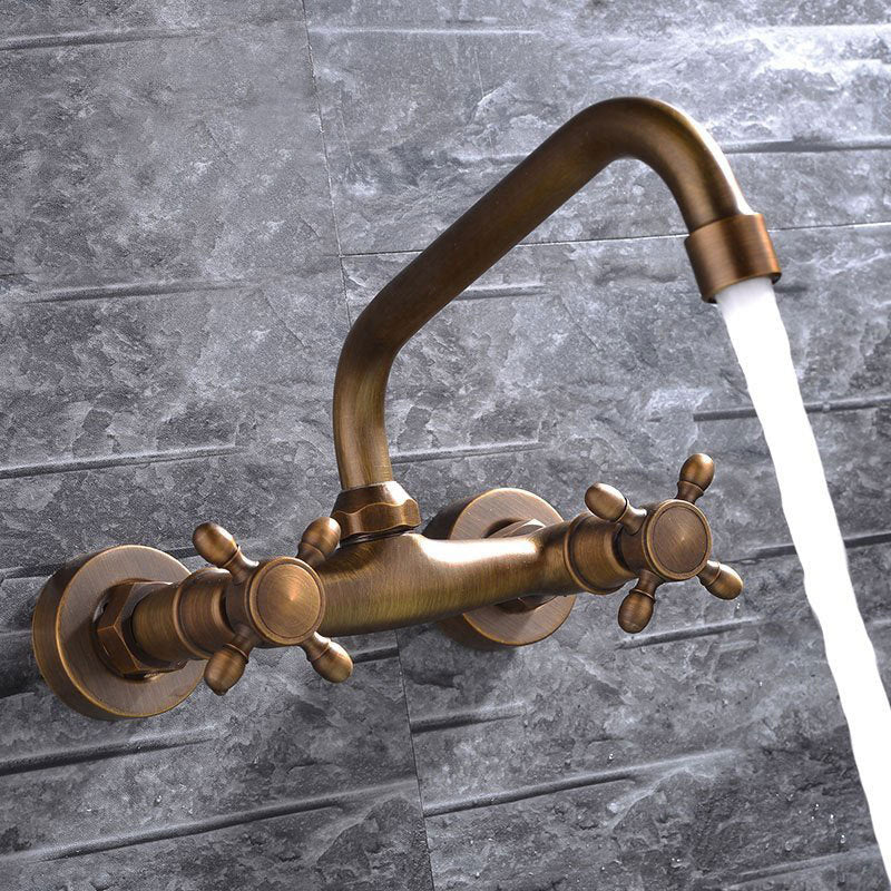 Industrial Bathtub Outlet Trim Wall Mounted Full Copper Dual Cross Handle Low Arc Bathtub Faucet