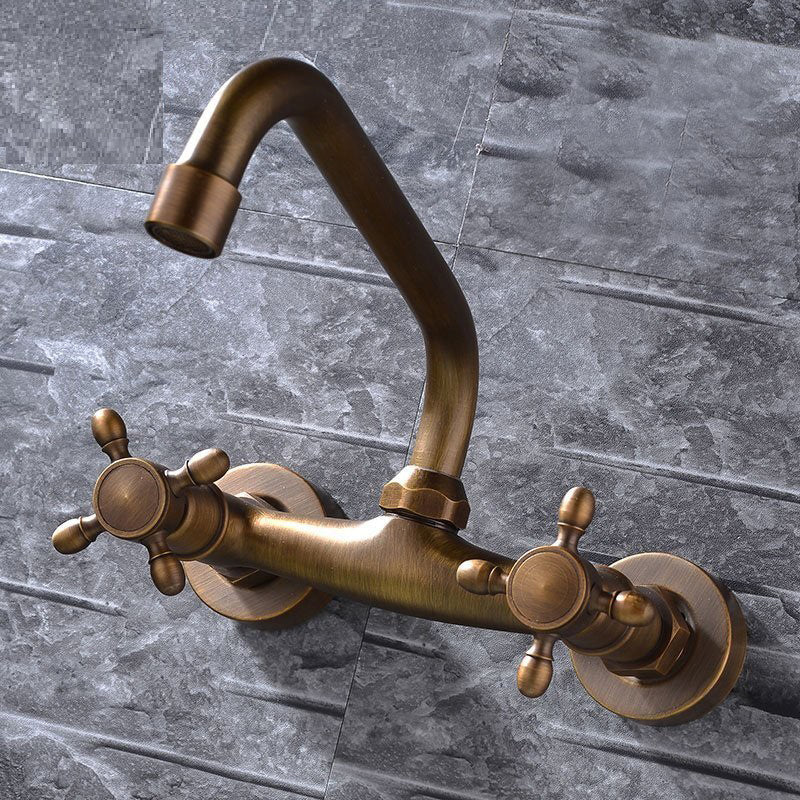 Industrial Bathtub Outlet Trim Wall Mounted Full Copper Dual Cross Handle Low Arc Bathtub Faucet
