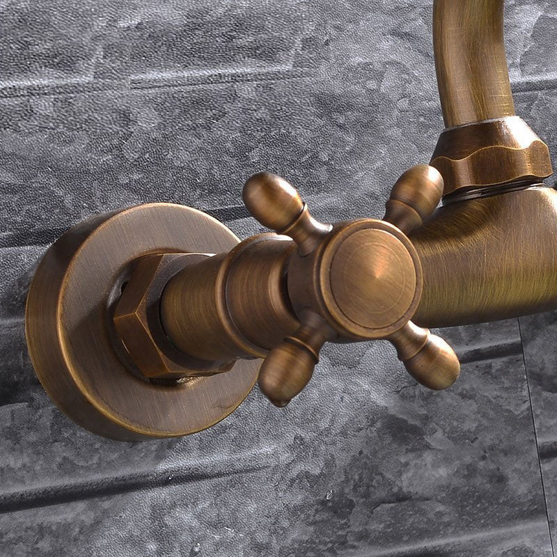 Industrial Bathtub Outlet Trim Wall Mounted Full Copper Dual Cross Handle Low Arc Bathtub Faucet