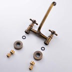 Industrial Bathtub Outlet Trim Wall Mounted Full Copper Dual Cross Handle Low Arc Bathtub Faucet