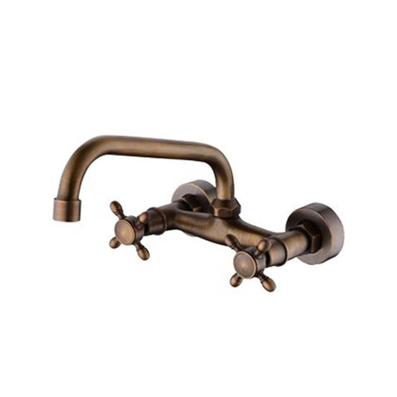 Industrial Bathtub Outlet Trim Wall Mounted Full Copper Dual Cross Handle Low Arc Bathtub Faucet