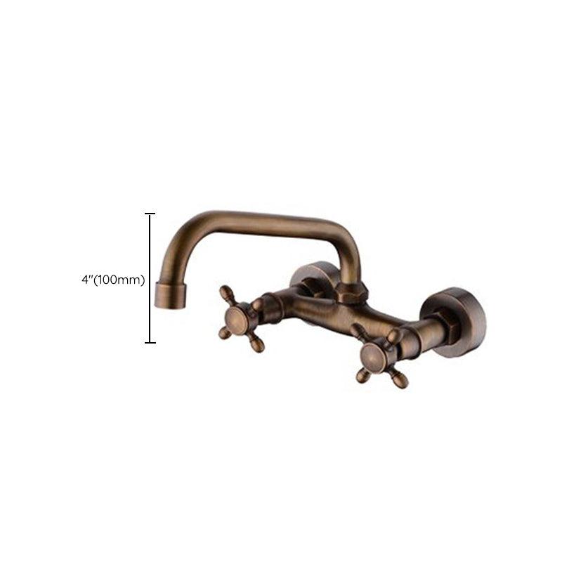 Industrial Bathtub Outlet Trim Wall Mounted Full Copper Dual Cross Handle Low Arc Bathtub Faucet