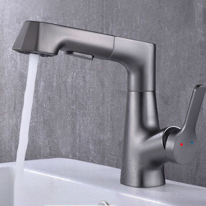 Modern Vessel Sink Faucet Copper Single Handle Pull Down Low Arc Vessel Faucet