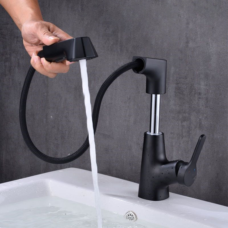 Modern Vessel Sink Faucet Copper Single Handle Pull Down Low Arc Vessel Faucet