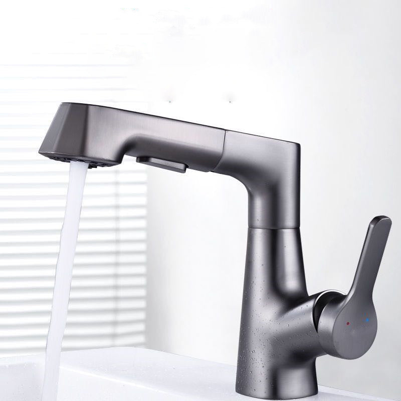 Modern Vessel Sink Faucet Copper Single Handle Pull Down Low Arc Vessel Faucet
