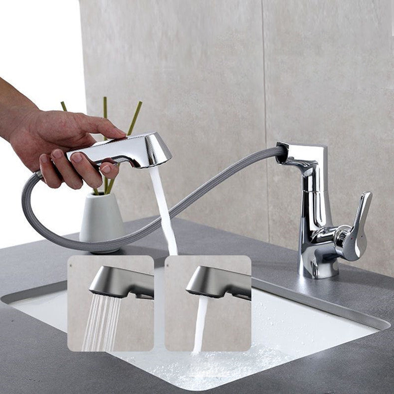 Modern Vessel Sink Faucet Copper Single Handle Pull Down Low Arc Vessel Faucet