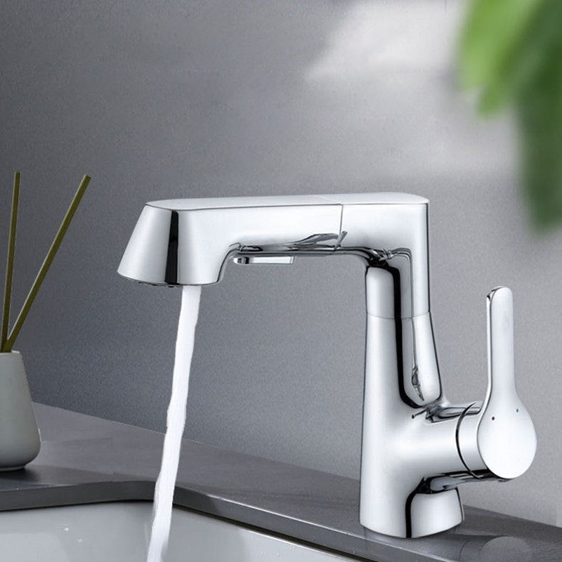 Modern Vessel Sink Faucet Copper Single Handle Pull Down Low Arc Vessel Faucet