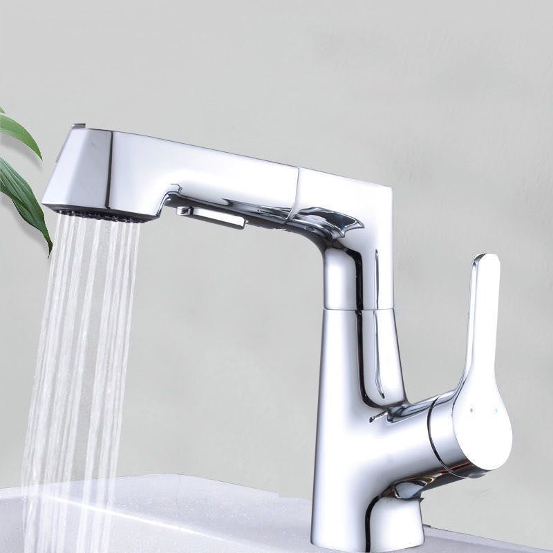 Modern Vessel Sink Faucet Copper Single Handle Pull Down Low Arc Vessel Faucet