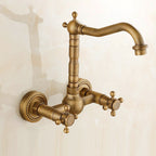 Vintage Bathtub Faucet with Two Cross Handles Made of Pure Copper Wall-Mounted Fixture