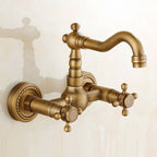Vintage Bathtub Faucet with Two Cross Handles Made of Pure Copper Wall-Mounted Fixture