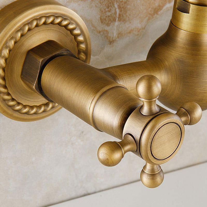 Vintage Bathtub Faucet with Two Cross Handles Made of Pure Copper Wall-Mounted Fixture
