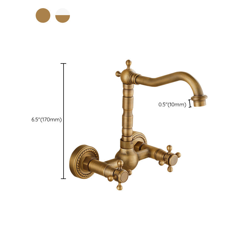 Vintage Bathtub Faucet with Two Cross Handles Made of Pure Copper Wall-Mounted Fixture