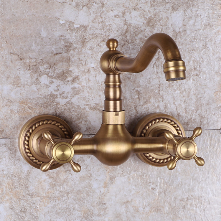Vintage Bathtub Faucet Two Cross Handle Faucet Solid Copper Wall Mounted Faucet