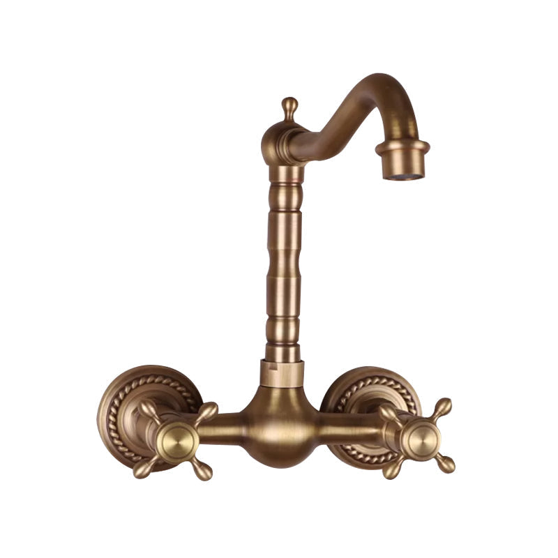 Vintage Bathtub Faucet Two Cross Handle Faucet Solid Copper Wall Mounted Faucet