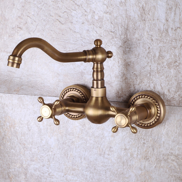 Vintage Bathtub Faucet Two Cross Handle Faucet Solid Copper Wall Mounted Faucet