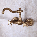 Vintage Bathtub Faucet Two Cross Handle Faucet Solid Copper Wall Mounted Faucet