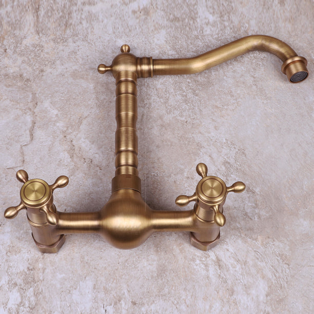 Vintage Bathtub Faucet Two Cross Handle Faucet Solid Copper Wall Mounted Faucet