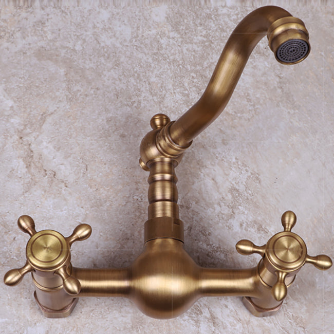 Vintage Bathtub Faucet Two Cross Handle Faucet Solid Copper Wall Mounted Faucet