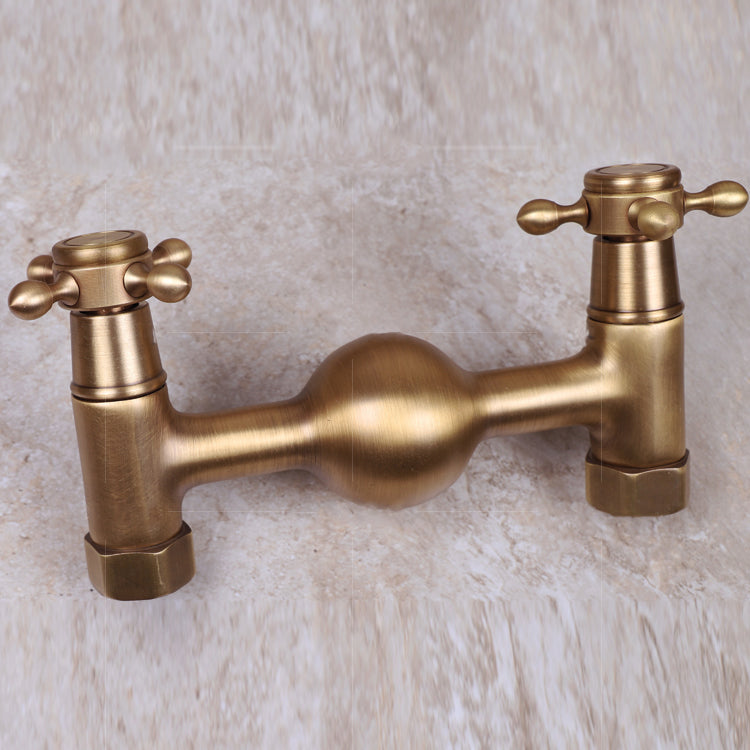 Vintage Bathtub Faucet Two Cross Handle Faucet Solid Copper Wall Mounted Faucet