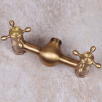 Vintage Bathtub Faucet Two Cross Handle Faucet Solid Copper Wall Mounted Faucet