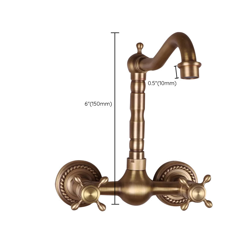 Vintage Bathtub Faucet Two Cross Handle Faucet Solid Copper Wall Mounted Faucet