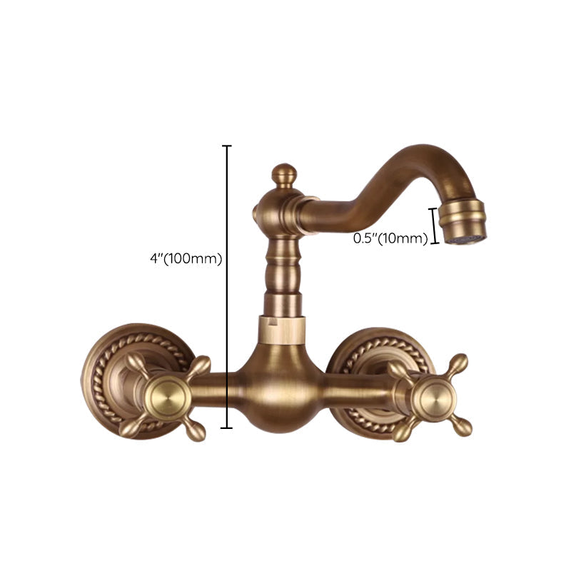 Vintage Bathtub Faucet Two Cross Handle Faucet Solid Copper Wall Mounted Faucet