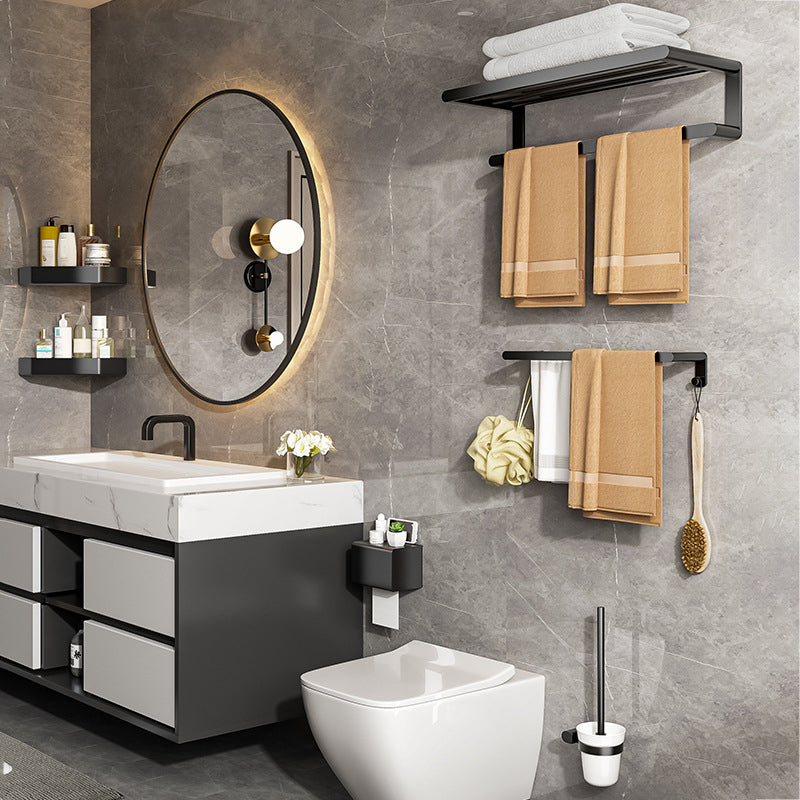 Modern Bathroom Set with Bath Shelf/Towel Holder & Paper Holder Black Bathroom Hardware