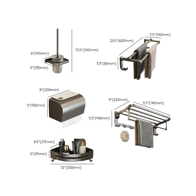 Contemporary Bathroom Accessory Set Grey Aluminum Bathroom Accessory Kit