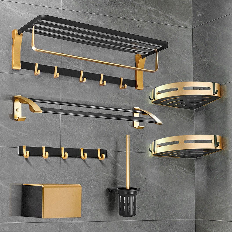 Contemporary Bath Accessories Set Black & Golden Bath Shelf/Towel Bar