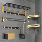 Contemporary Bath Accessories Set Black & Golden Bath Shelf/Towel Bar