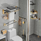Contemporary Bath Accessories Set Black & Golden Bath Shelf/Towel Bar