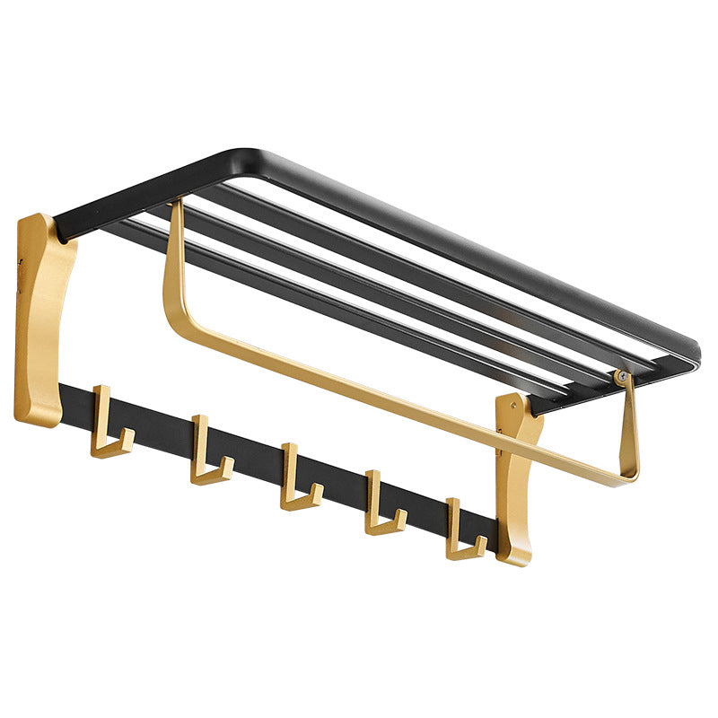 Contemporary Bath Accessories Set Black & Golden Bath Shelf/Towel Bar