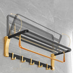 Contemporary Bath Accessories Set Black & Golden Bath Shelf/Towel Bar