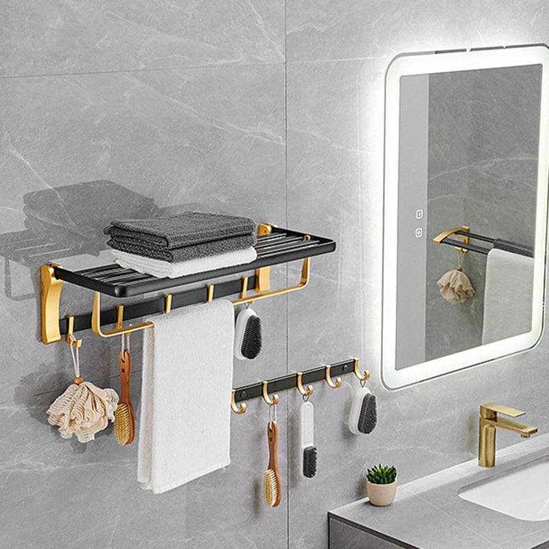 Contemporary Bath Accessories Set Black & Golden Bath Shelf/Towel Bar