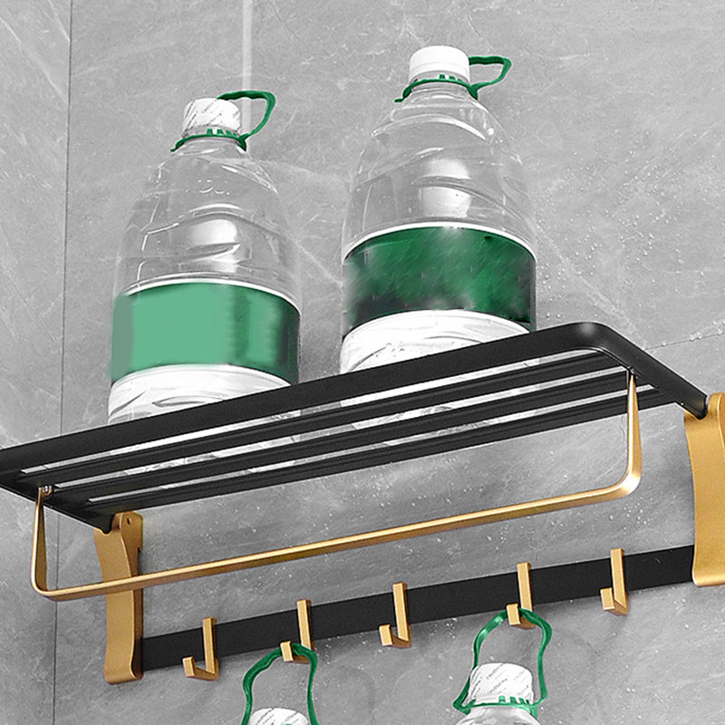 Contemporary Bath Accessories Set Black & Golden Bath Shelf/Towel Bar