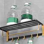 Contemporary Bath Accessories Set Black & Golden Bath Shelf/Towel Bar