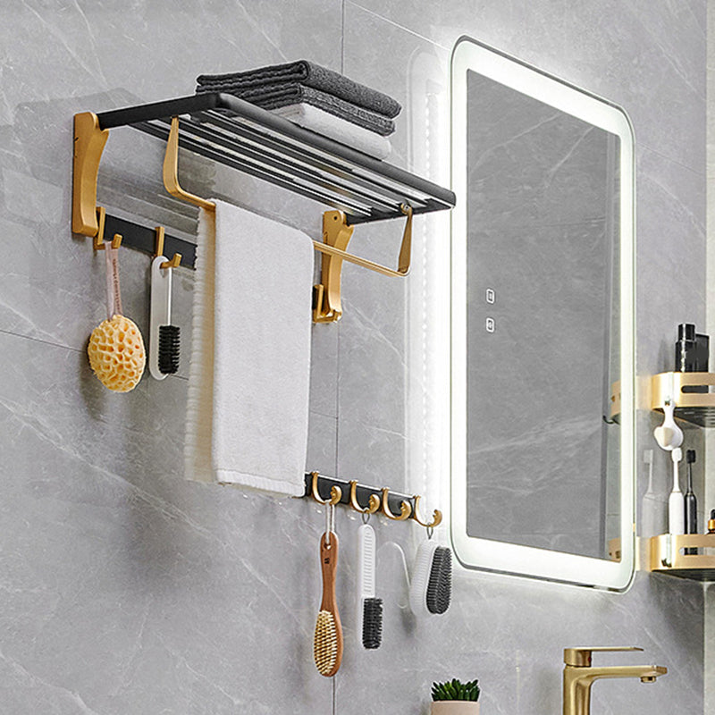 Contemporary Bath Accessories Set Black & Golden Bath Shelf/Towel Bar