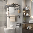 Gray contemporary bathroom accessory set Bathroom shelf/towel holder & bathrobe hook incl.