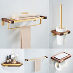 Wood and Aluminum Bath Hardware Set Golden Bathroom Accessory Set