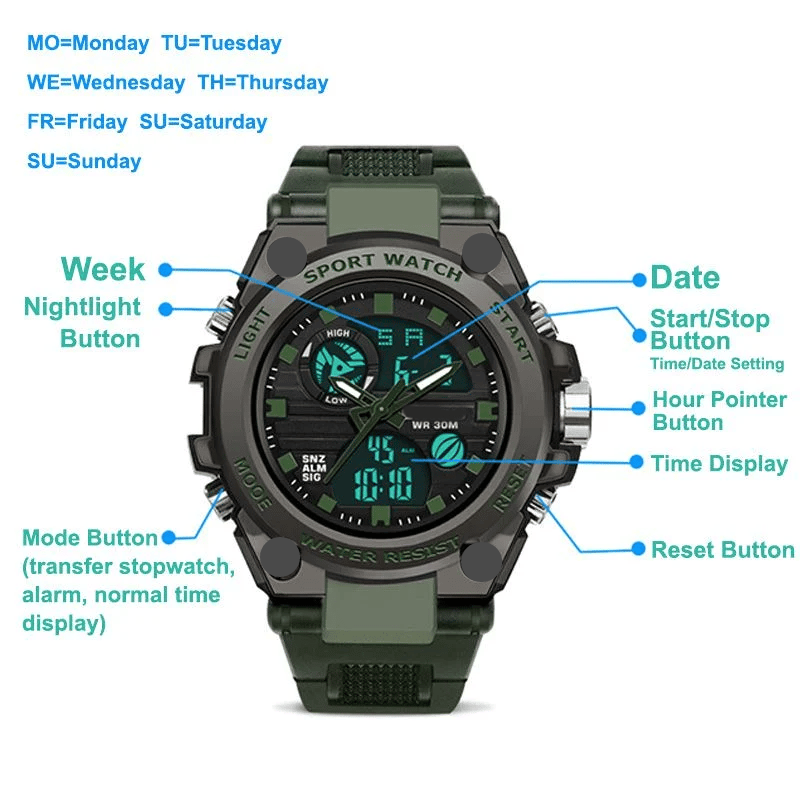 Sporty Dual-Display Mode Multifunctional Waterproof Luminous Men's Wristwatch