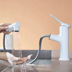 Modern Washbasin Faucet Copper 1-Handle Low Arc Pull-Out Washbasin Faucet for Bathroom
