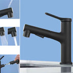 Modern Washbasin Faucet Copper 1-Handle Low Arc Pull-Out Washbasin Faucet for Bathroom