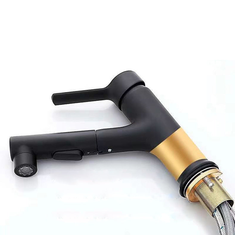 Modern Washbasin Faucet Copper 1-Handle Low Arc Pull-Out Washbasin Faucet for Bathroom